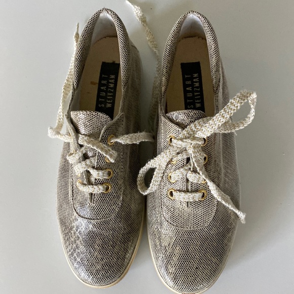 Vtg Stuart Weitzman Faux Animal Gold Flecked Lace-Up Sneakers - Picture 1 of 8